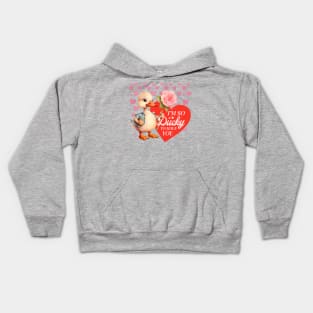 Illustration of Duck Holding a Flower Vintage Style - Valentine's Art - Valentine's Gift Kids Hoodie